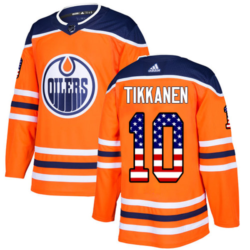 Adidas Oilers #10 Esa Tikkanen Orange Home Authentic USA Flag Stitched NHL Jersey